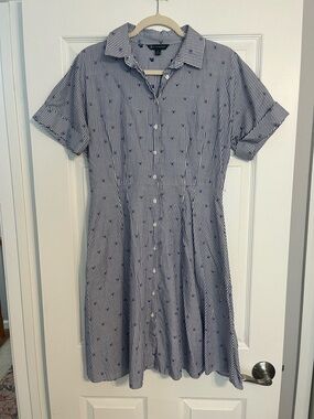 Brooks Brothers Navy and White Striped Shirt Midi Dress